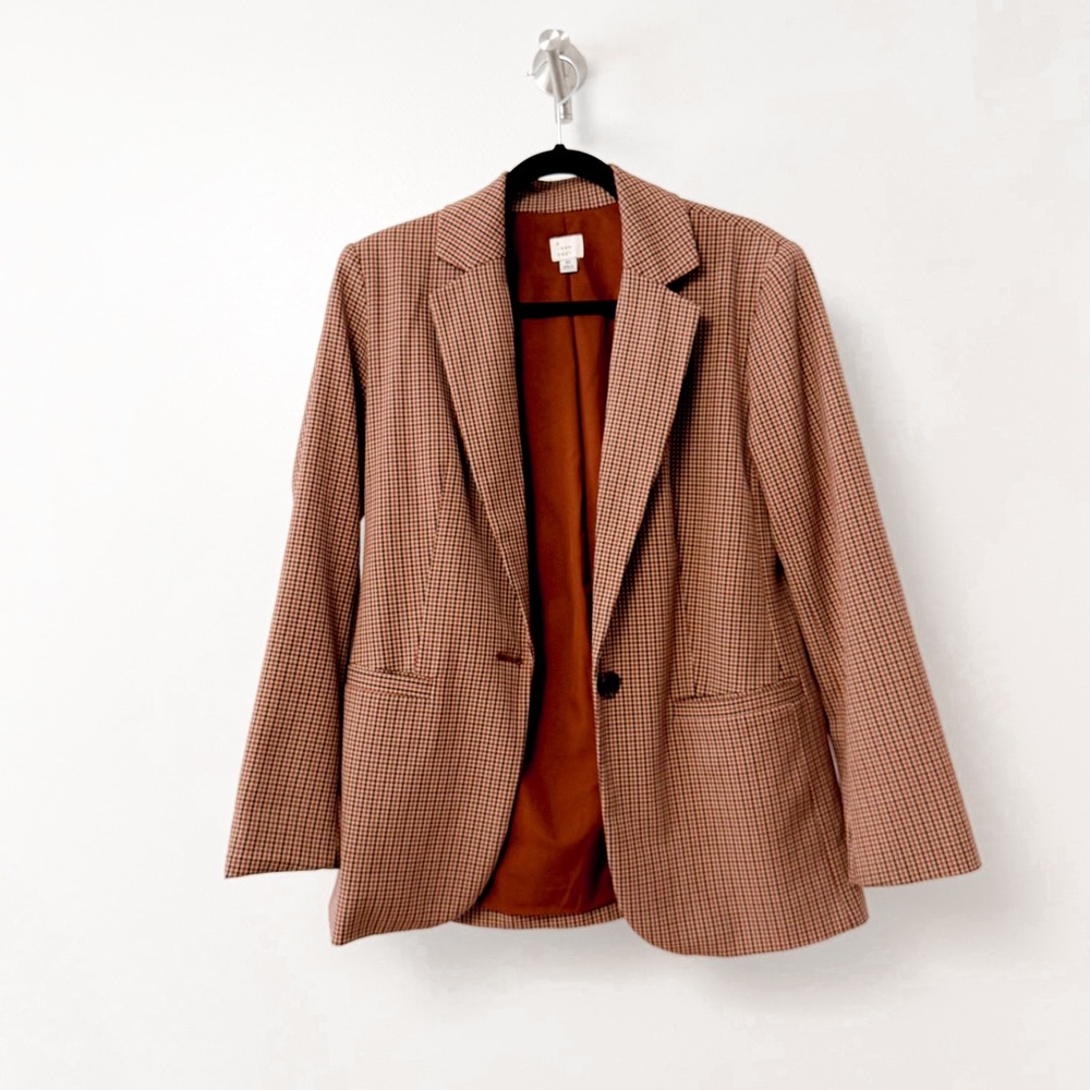 A New Day Winter Preppy Chic Plaid Blazer Jacket w/ Ankle Pants Brown Red XS 4 - Picture 3 of 16